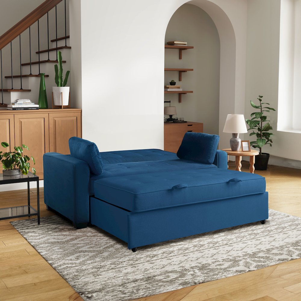 Augustine Queen Convertible Sofa Navy Blue. Picture 6