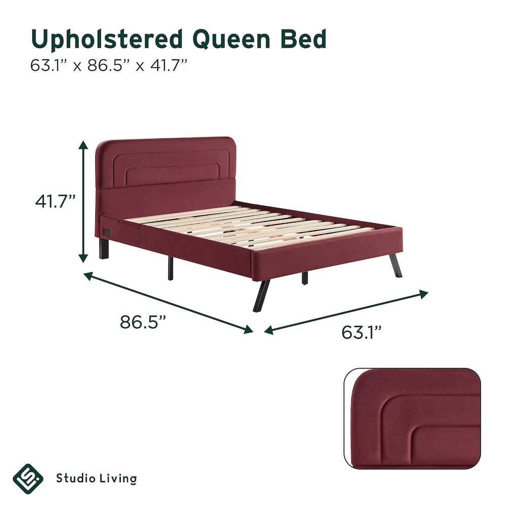 Adaline Upholstered Bed Queen Burgundy. Picture 17