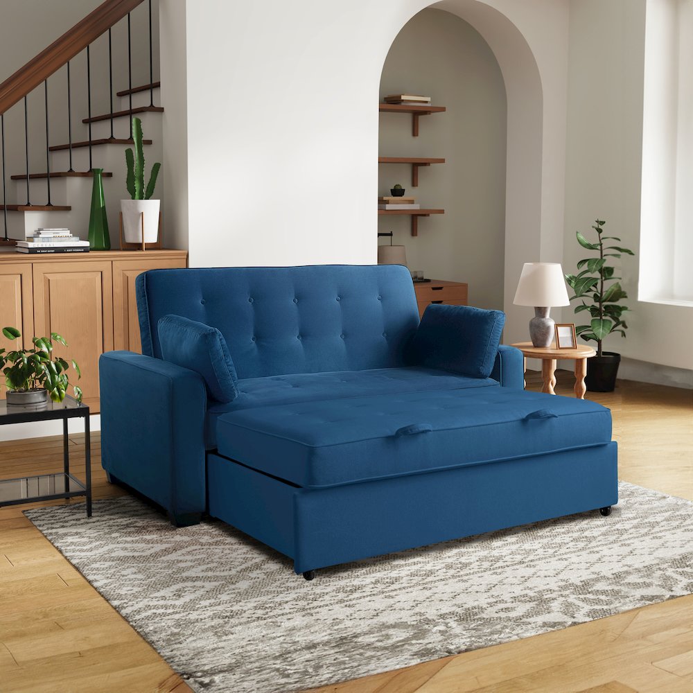 Augustine Queen Convertible Sofa Navy Blue. Picture 23