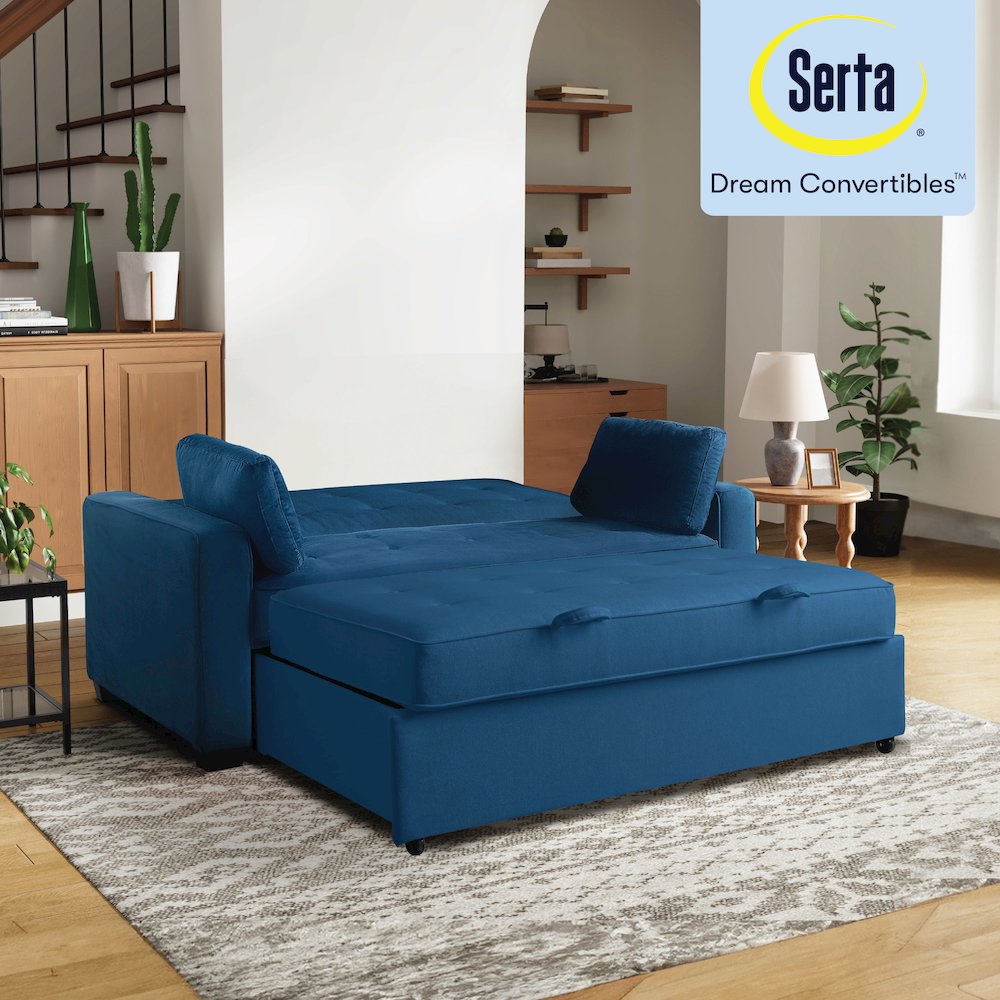 Augustine Queen Convertible Sofa Navy Blue. Picture 29