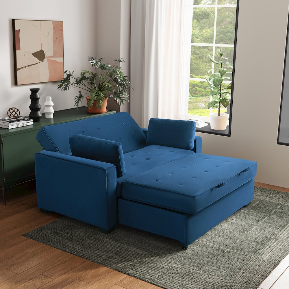 Augustine Full Convertible Loveseat Navy Blue. Picture 23