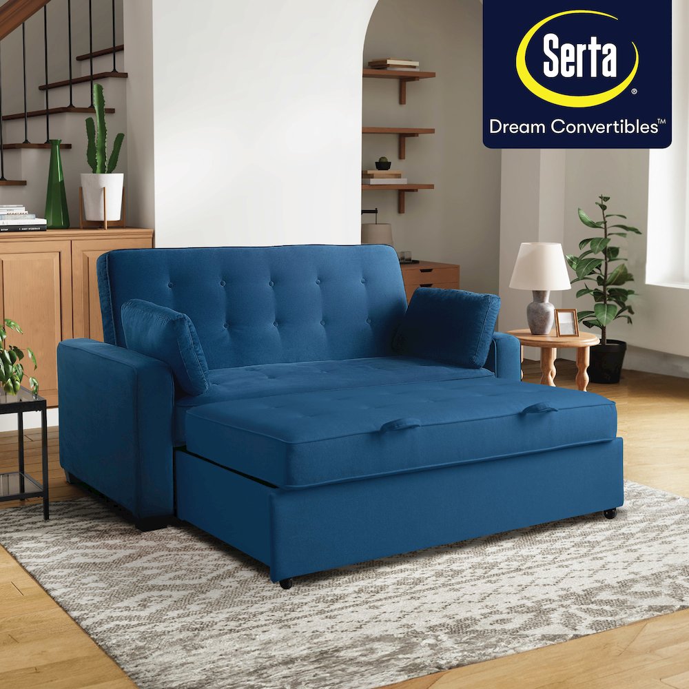 Augustine Queen Convertible Sofa Navy Blue. Picture 28