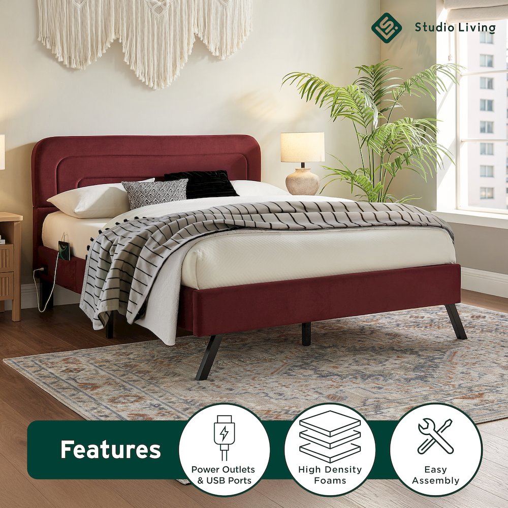 Adaline Upholstered Bed Full Burgundy. Picture 18
