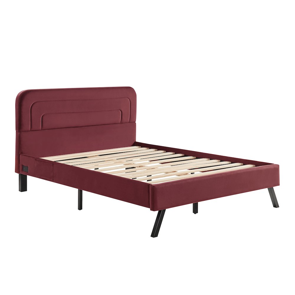 Adaline Upholstered Bed Queen Burgundy. Picture 2