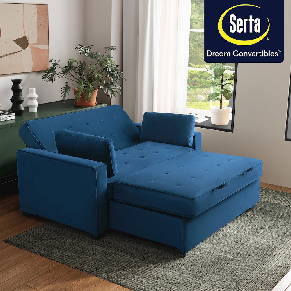 Augustine Full Convertible Loveseat Navy Blue. Picture 28