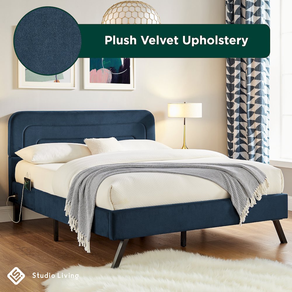 Adaline Upholstered Bed Queen Navy. Picture 19