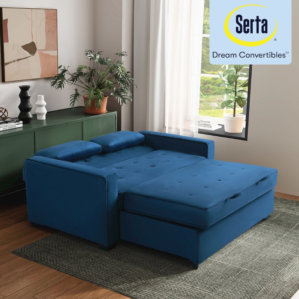 Augustine Full Convertible Loveseat Navy Blue. Picture 29
