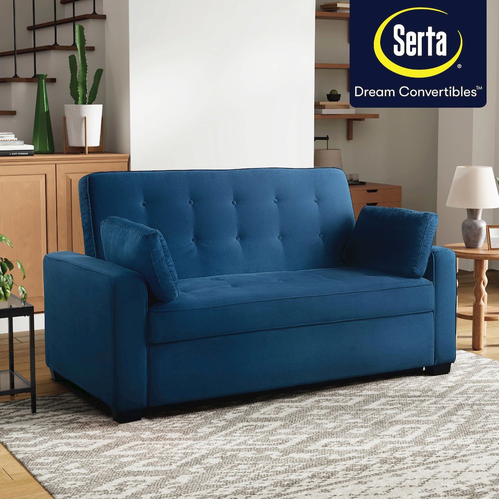 Augustine Queen Convertible Sofa Navy Blue. Picture 26