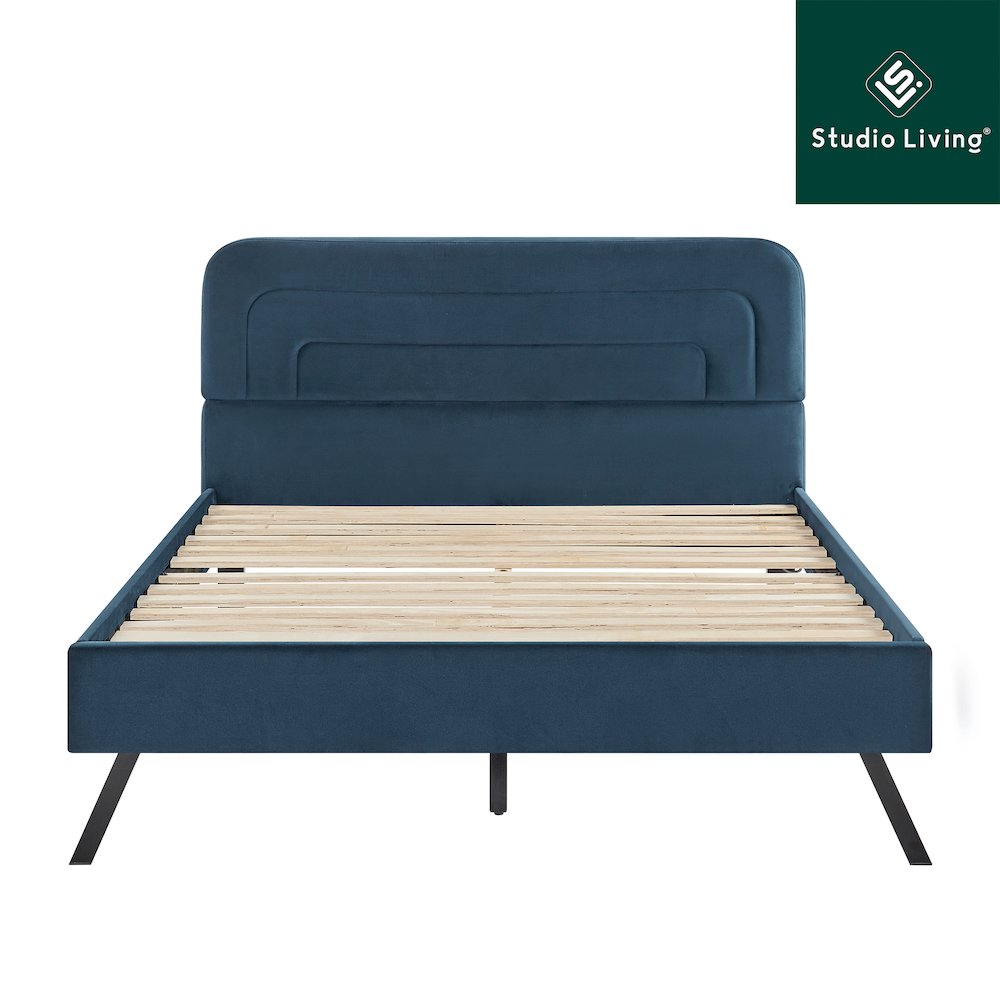 Adaline Upholstered Bed Queen Navy. Picture 16