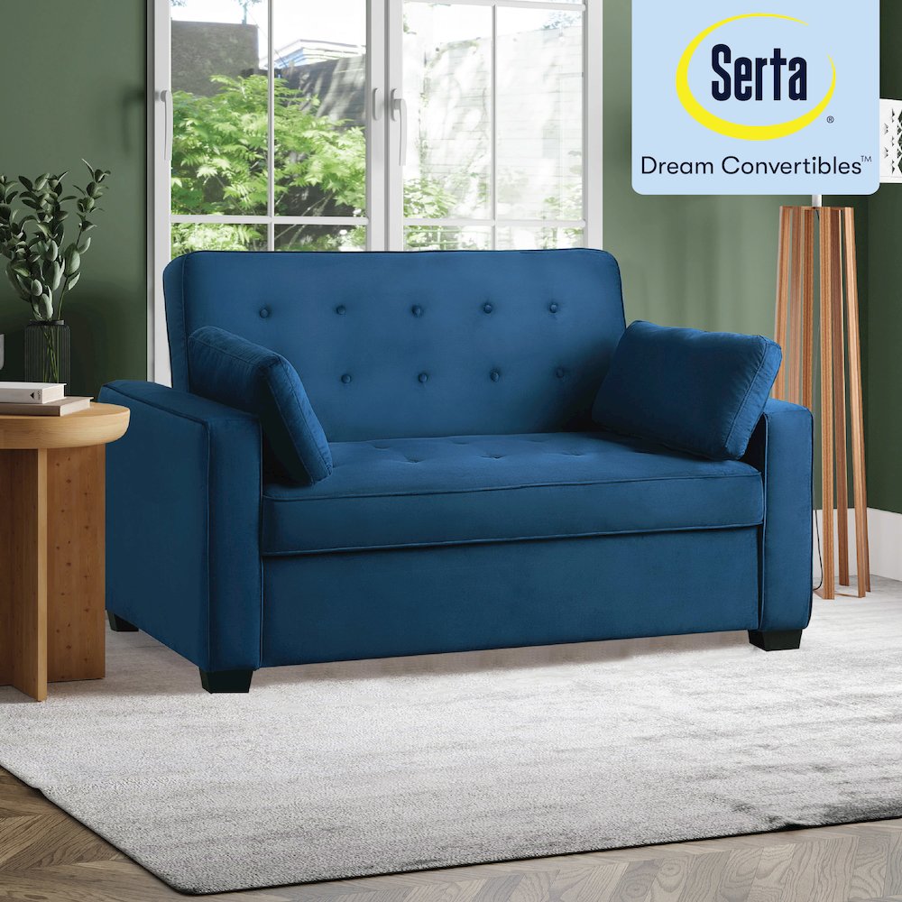Augustine Full Convertible Loveseat Navy Blue. Picture 25