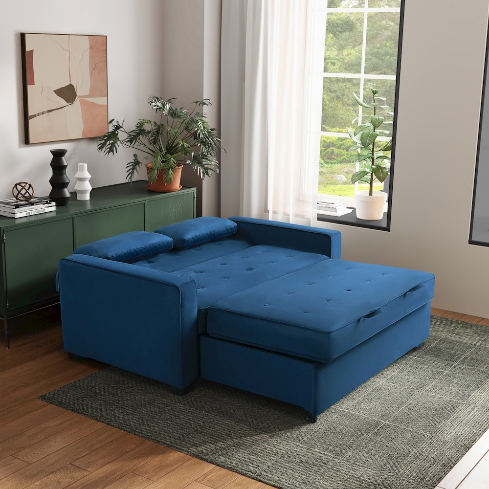 Augustine Full Convertible Loveseat Navy Blue. Picture 7