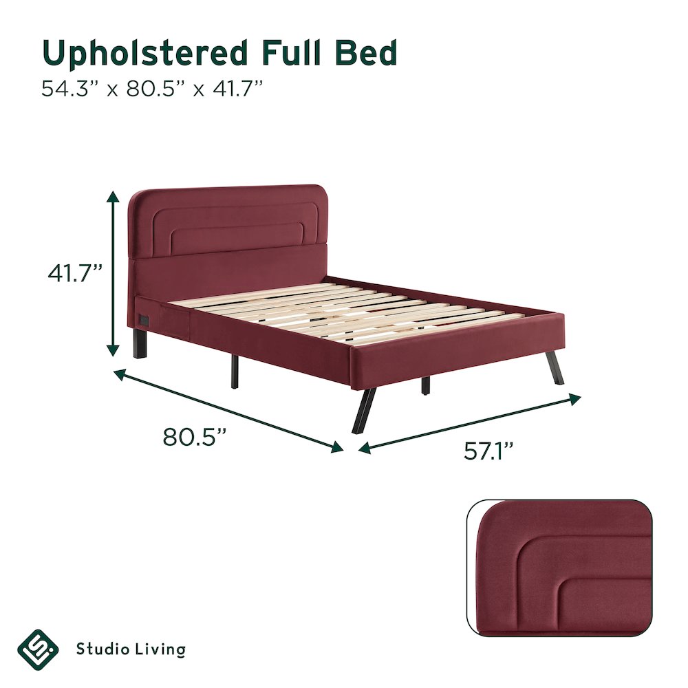 Adaline Upholstered Bed Full Burgundy. Picture 17