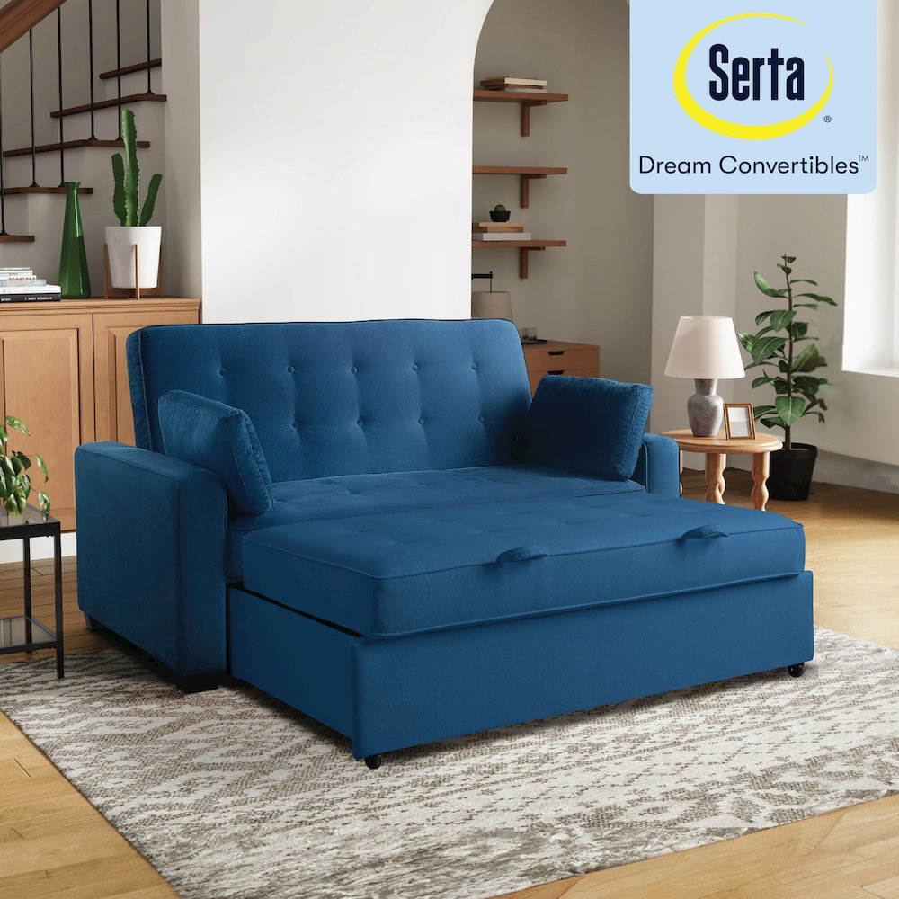 Augustine Queen Convertible Sofa Navy Blue. Picture 27