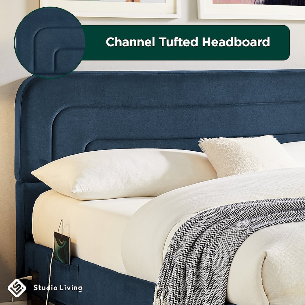 Adaline Upholstered Bed Queen Navy. Picture 20