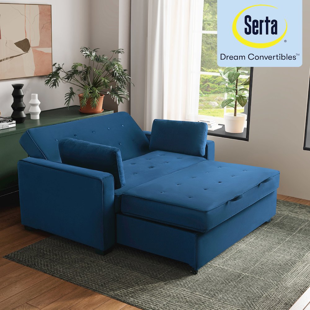 Augustine Full Convertible Loveseat Navy Blue. Picture 27