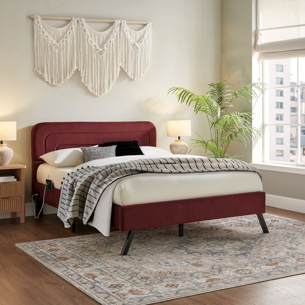 Adaline Upholstered Bed Full Burgundy. Picture 15