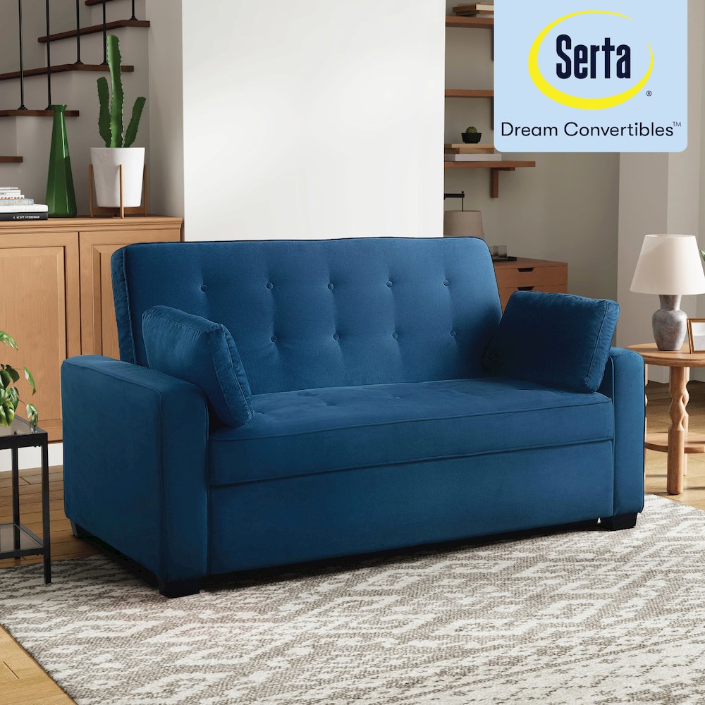 Augustine Queen Convertible Sofa Navy Blue. Picture 25