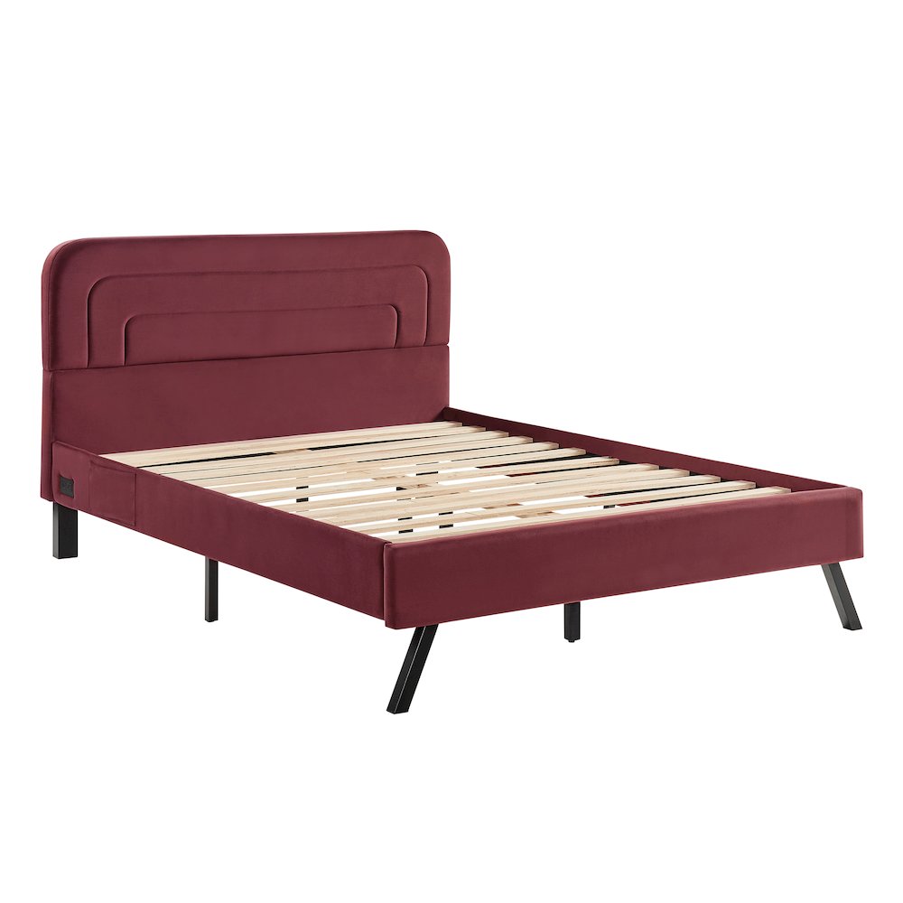 Adaline Upholstered Bed Queen Burgundy. Picture 1
