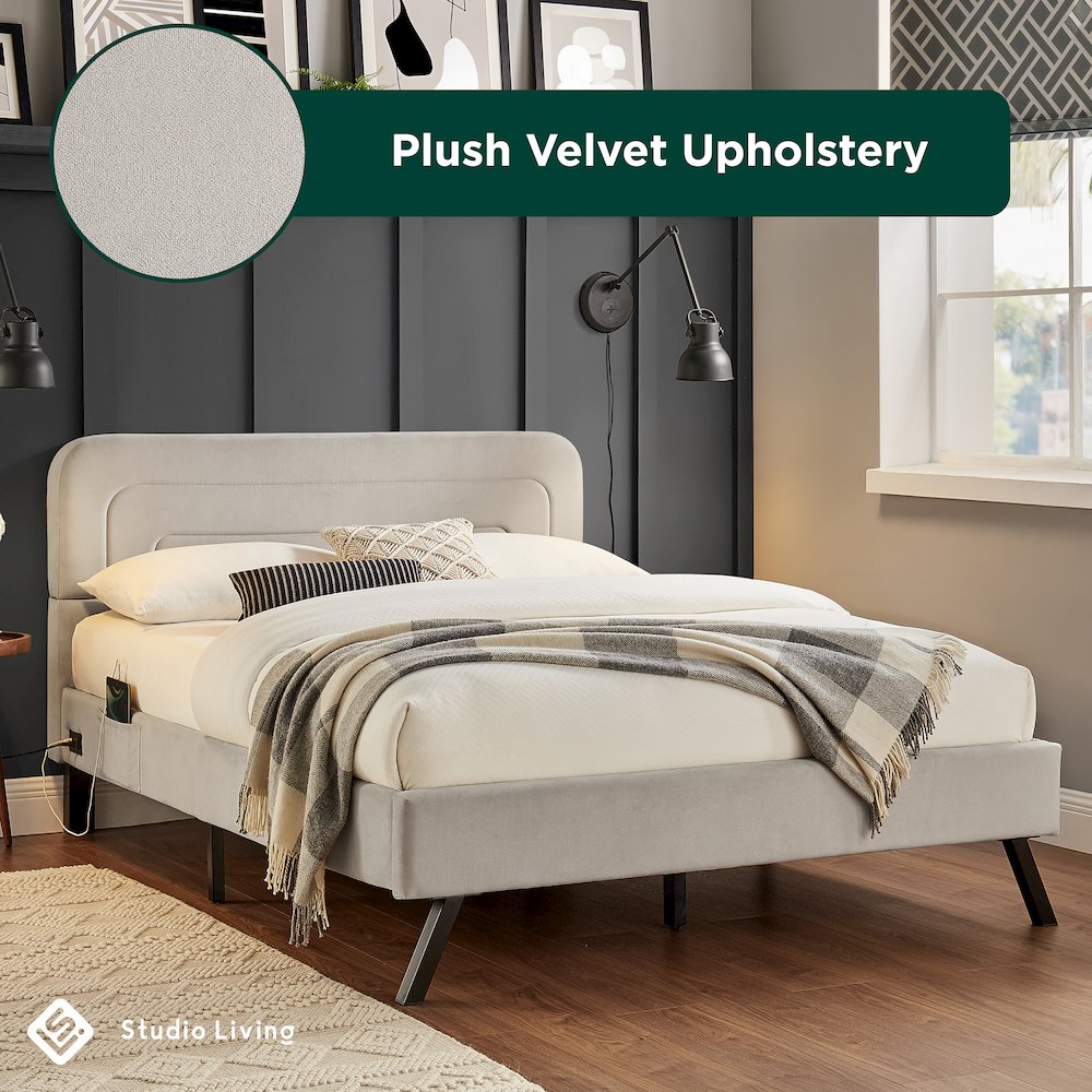 Adaline Upholstered Bed Full Light Gray. Picture 19
