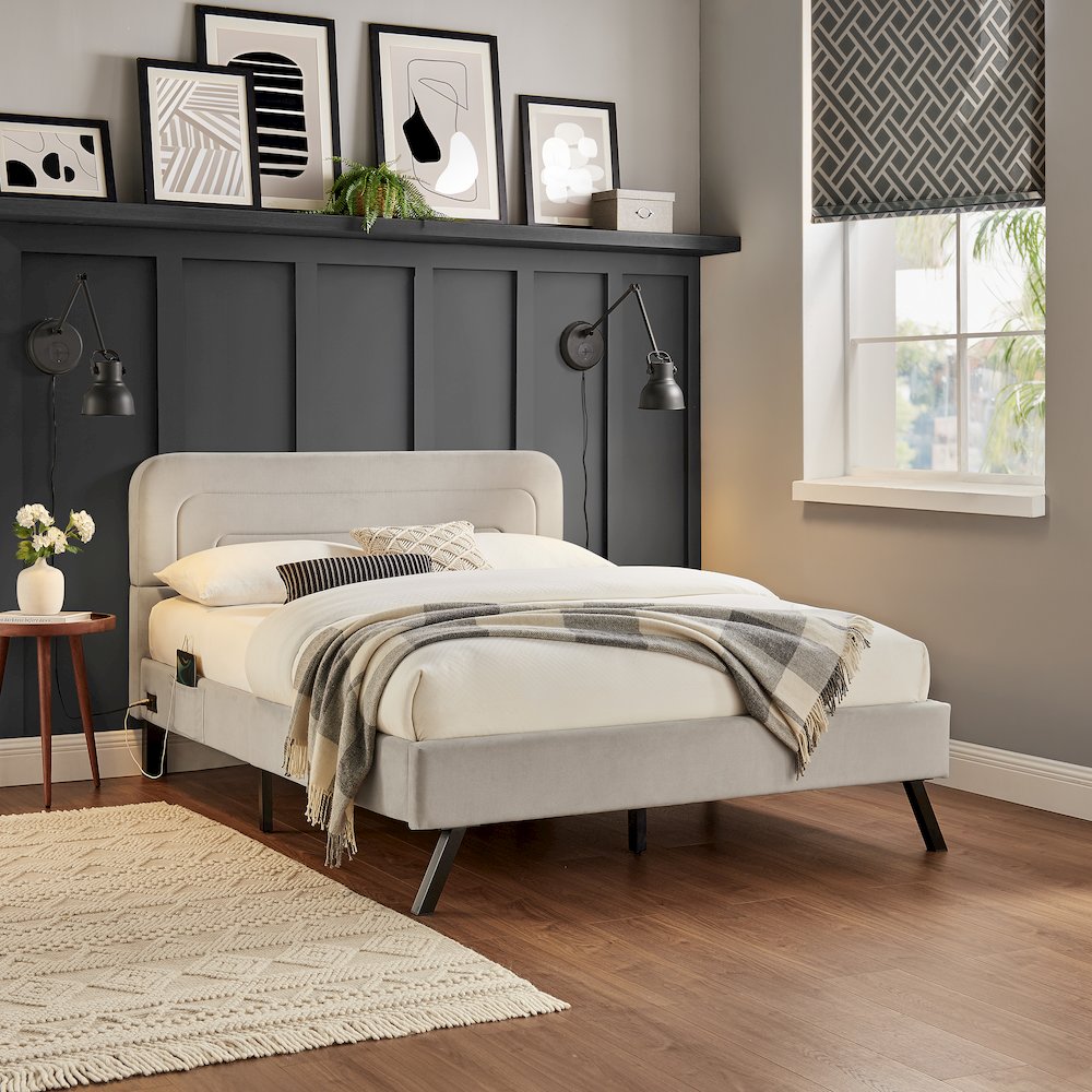 Adaline Upholstered Bed Queen Light Gray. Picture 15