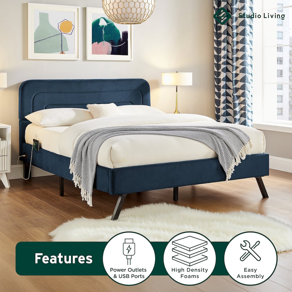 Adaline Upholstered Bed Queen Navy. Picture 18