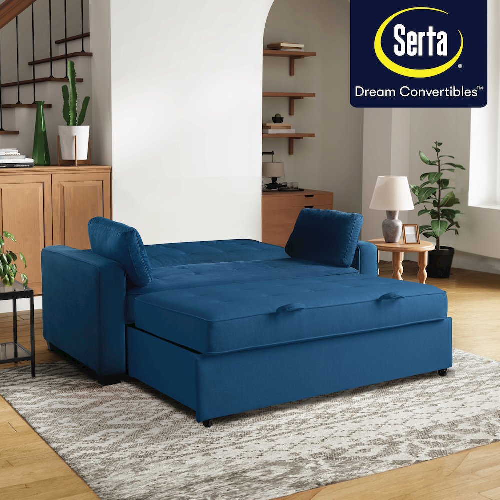 Augustine Queen Convertible Sofa Navy Blue. Picture 30