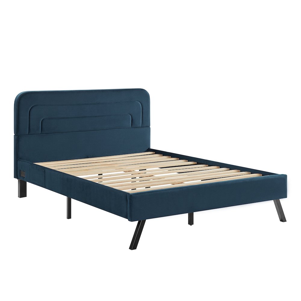 Adaline Upholstered Bed Queen Navy. Picture 1