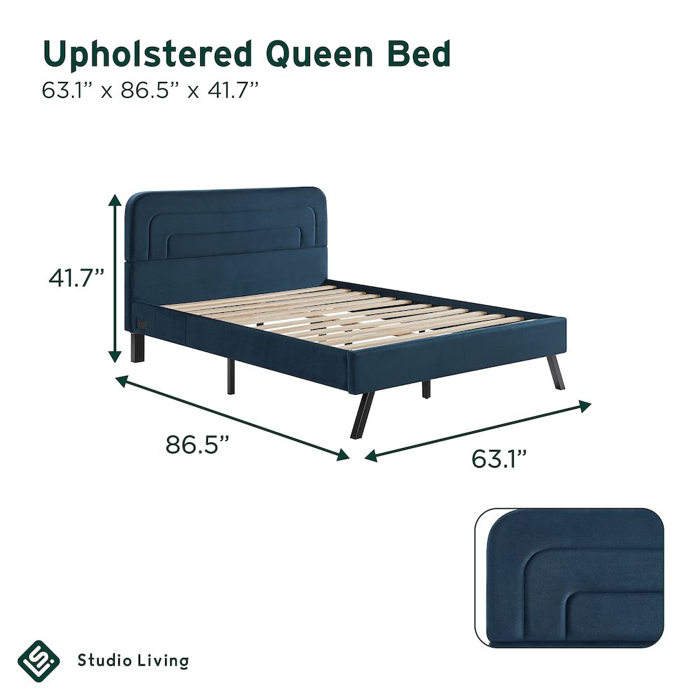 Adaline Upholstered Bed Queen Navy. Picture 17