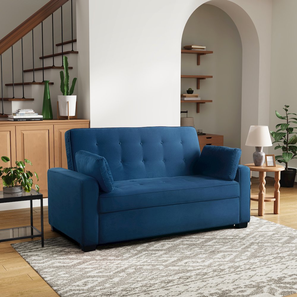 Augustine Queen Convertible Sofa Navy Blue. Picture 20