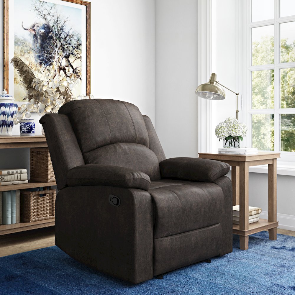 Derby Manual Recliner Java Faux Suede. Picture 9