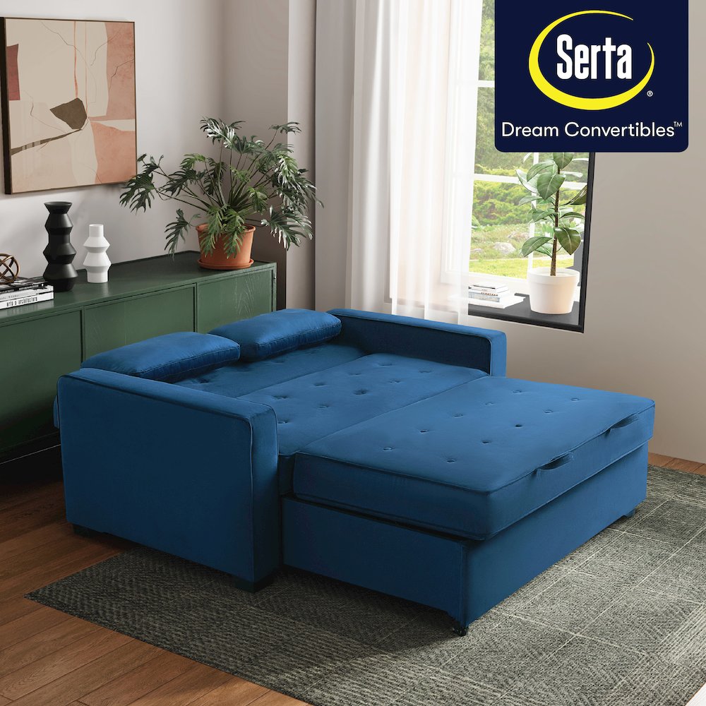 Augustine Full Convertible Loveseat Navy Blue. Picture 30