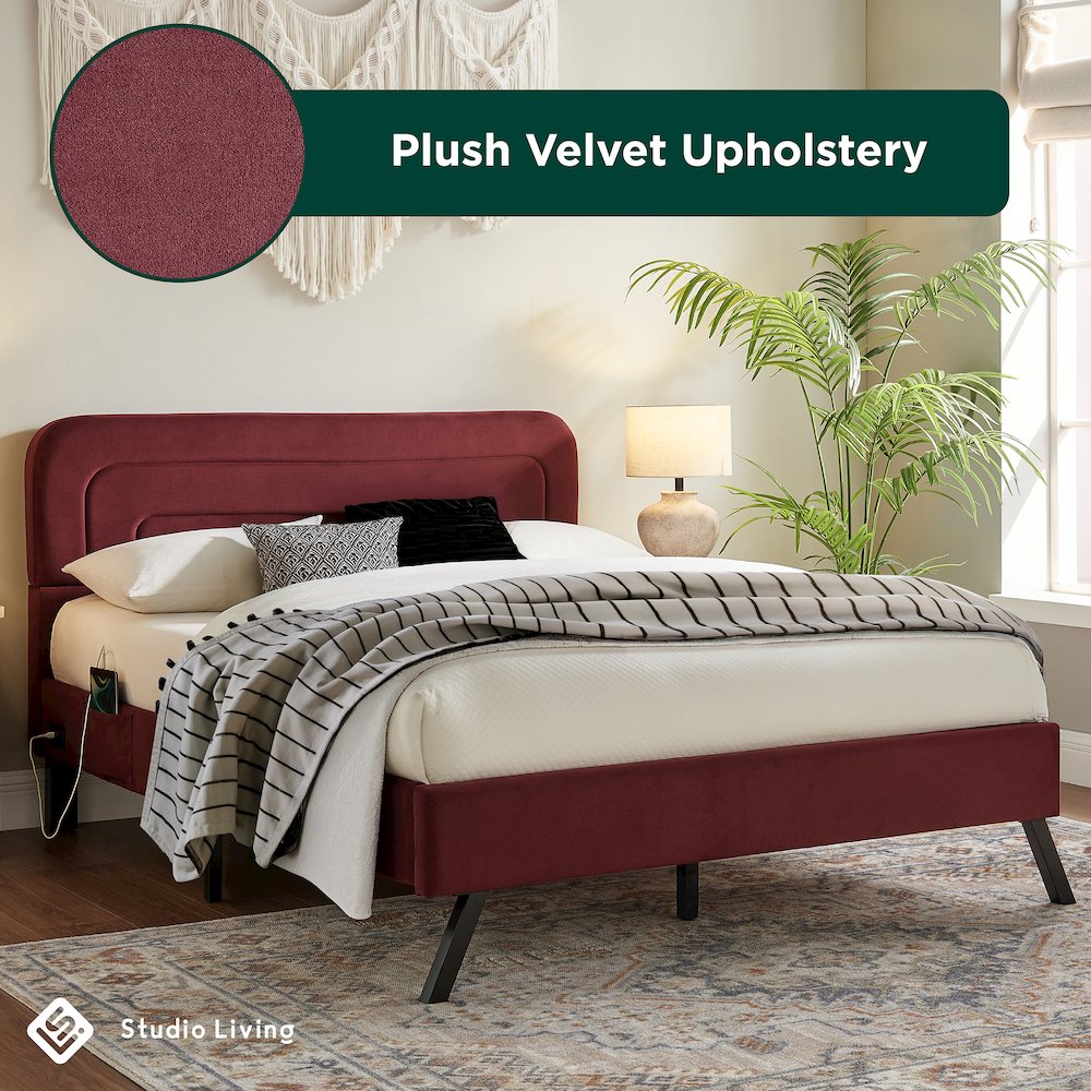 Adaline Upholstered Bed Queen Burgundy. Picture 19