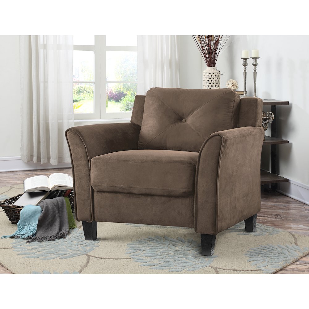 Hartford Chair Fabric Rolled Arms Brown. Picture 6