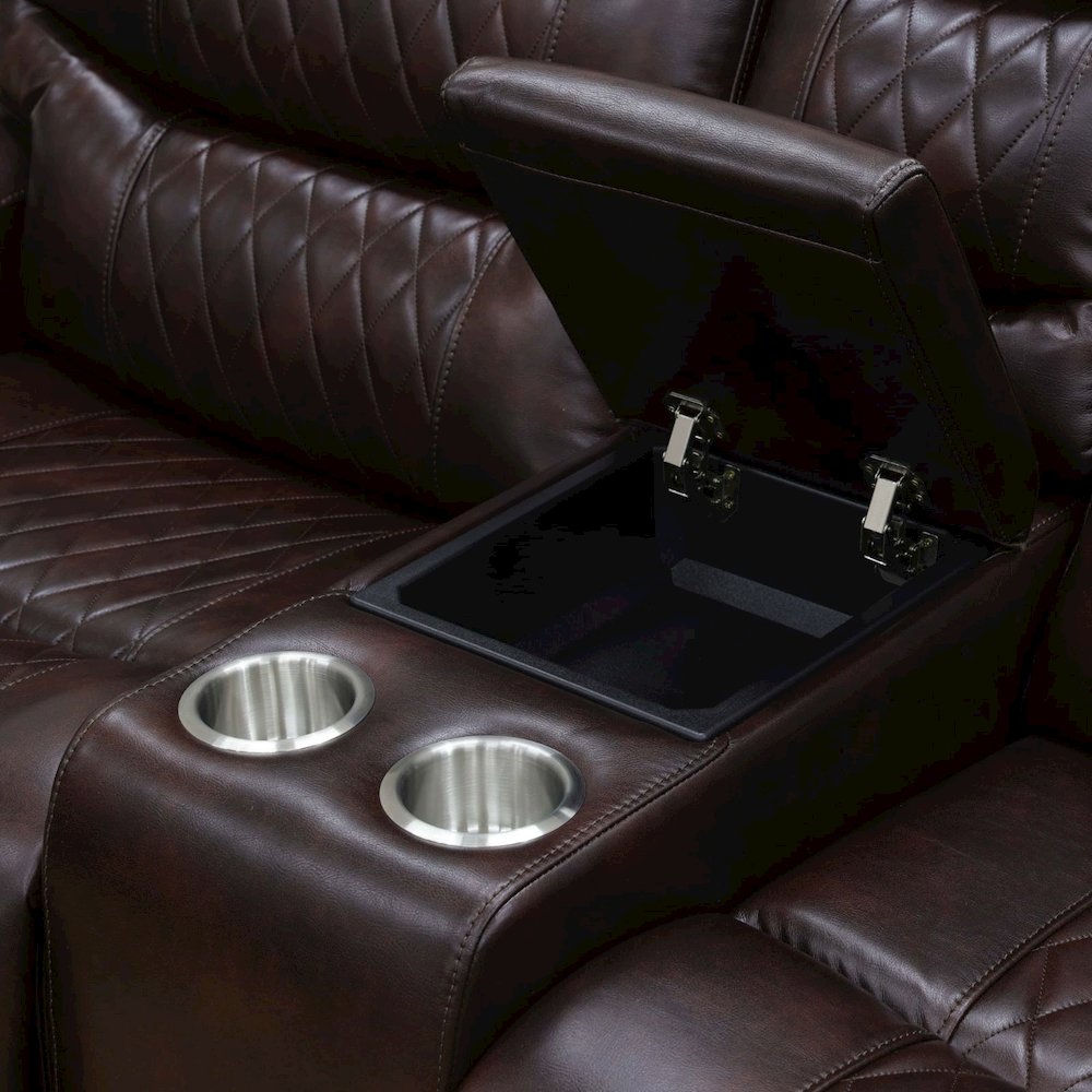 Max Power Recliner Living Room Set with LED Brown. Picture 2