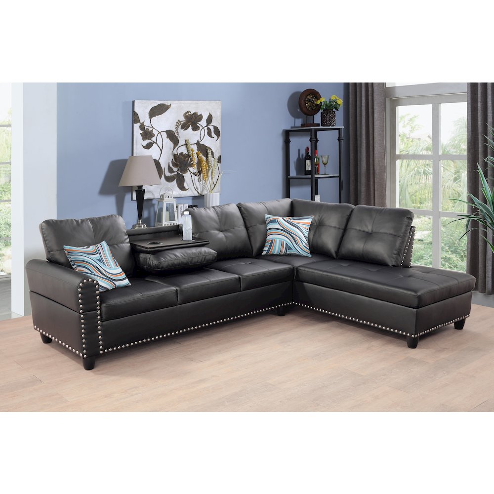 Sectional Sofa Set For Living Room In Right Facing Black Color. Picture 1