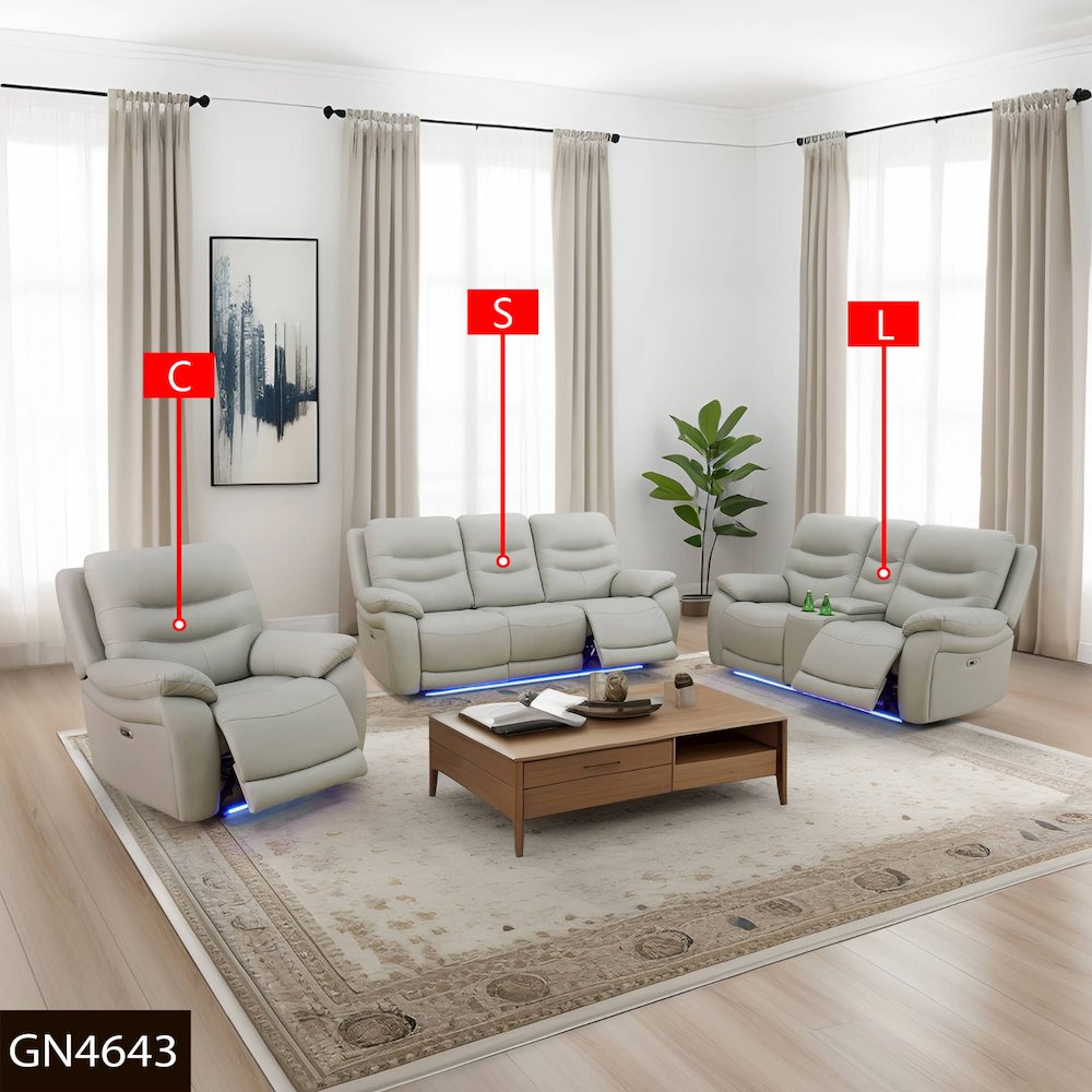 Max Power Recliner Living Room Set with LED Light Grey. Picture 1