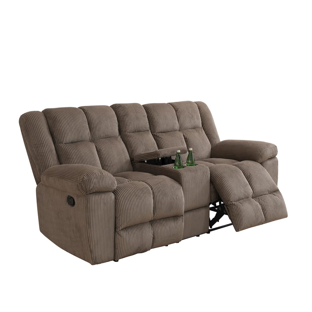 Brown Stripe Fabric Living Room Recliner Loveseat. Picture 1