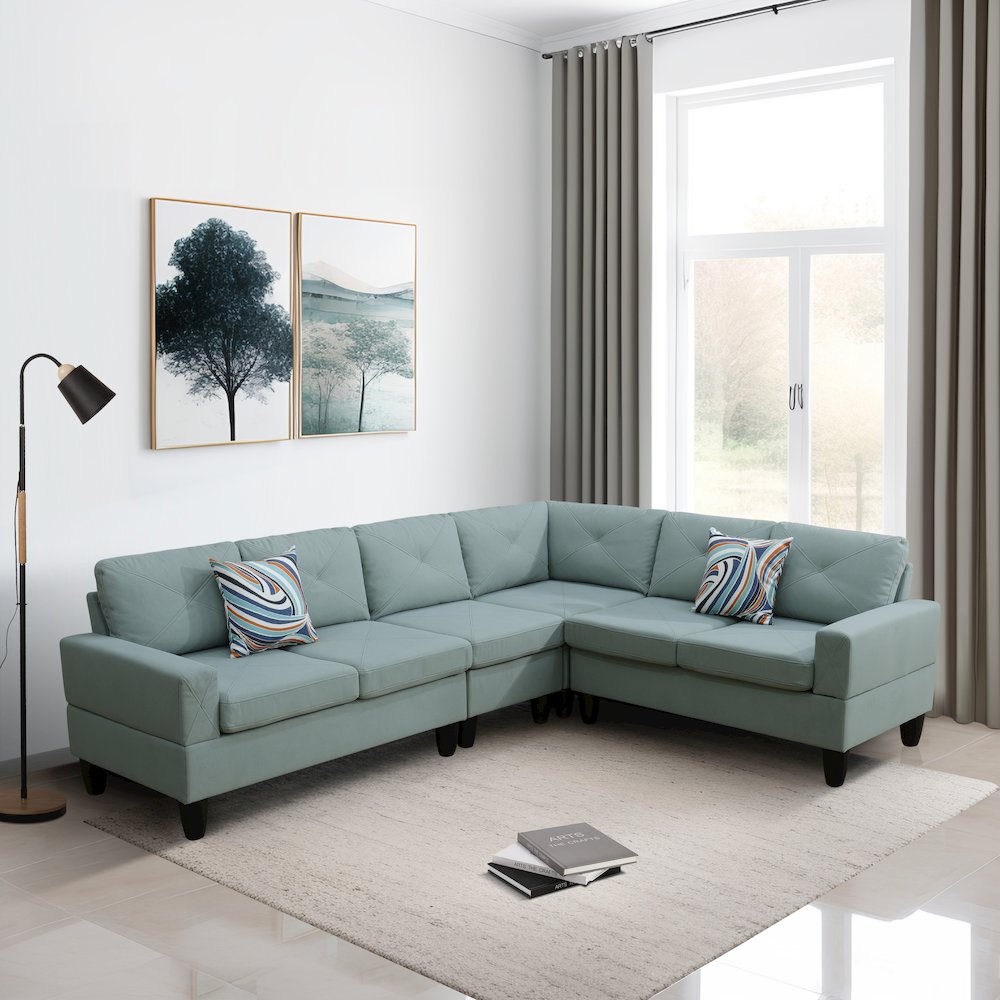 Sectional Sofa Set For Living Room In Pale Green Massa Color. Picture 1