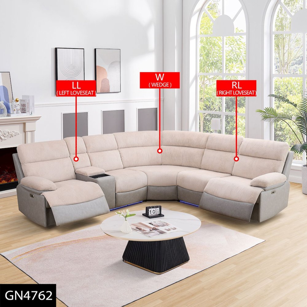Max Power Recliner Living Room Set with LED White/Grey. Picture 1
