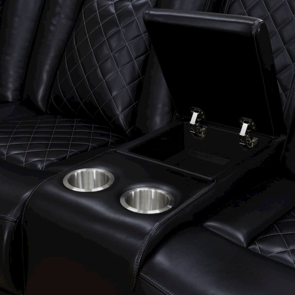 Power Recliner Faux Leather Sectional Sofa With Led, Cup Holder And Storage. Picture 5