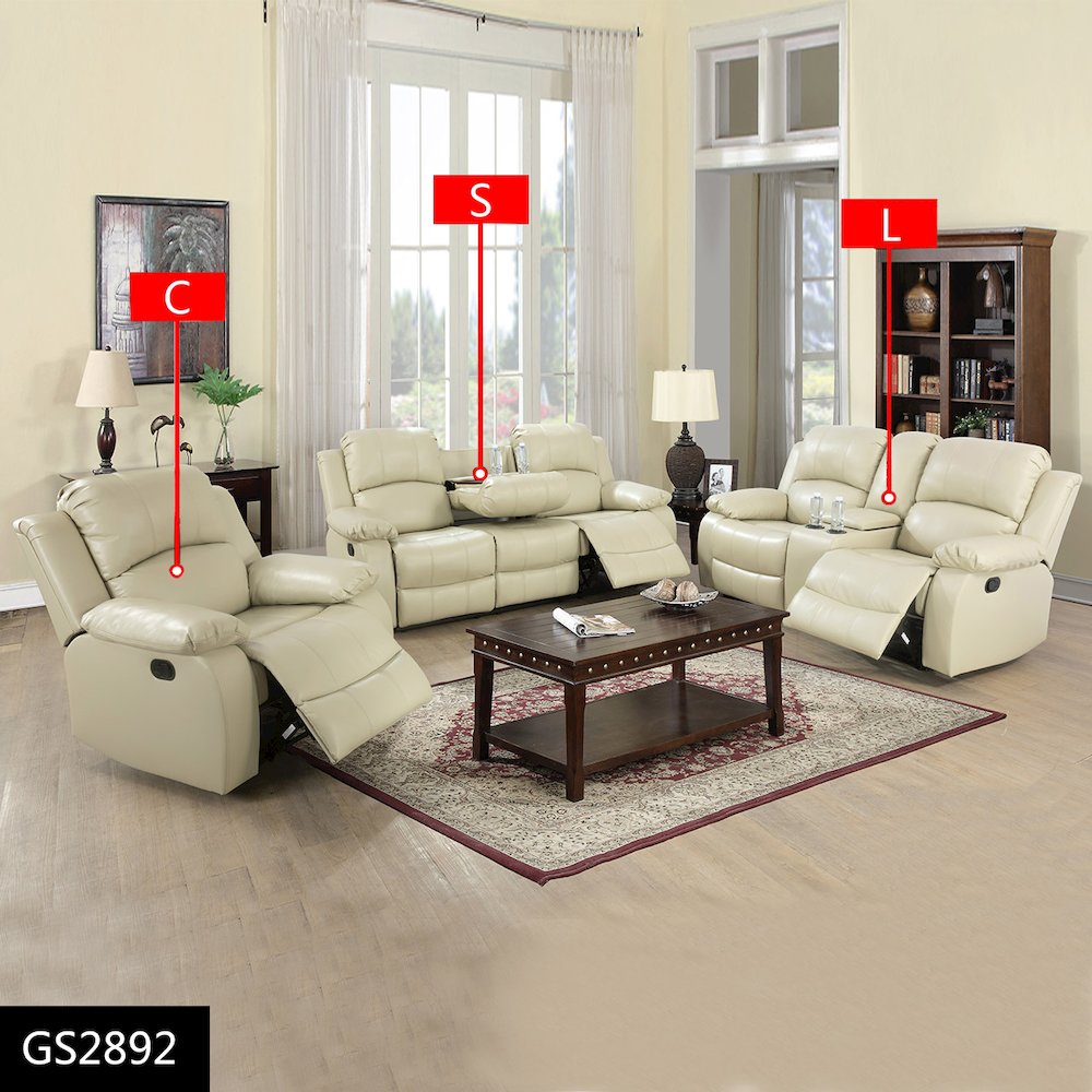 Max Power Recliner Living Room Set with LED Beige. Picture 1