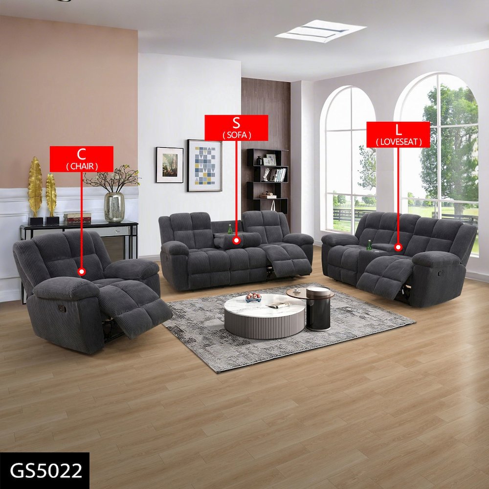 Max Power Recliner Living Room Set with LED Dark Grey. Picture 1