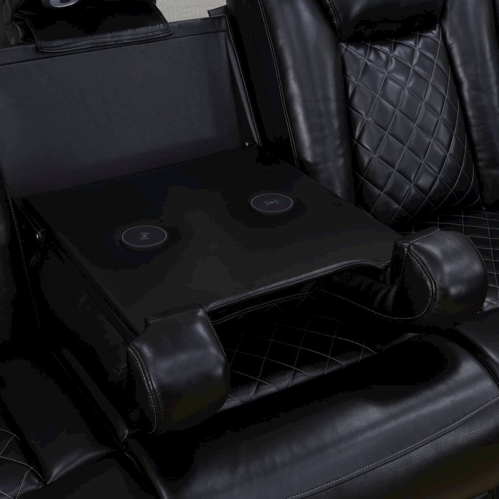 Power Recliner Faux Leather Sectional Sofa With Led, Cup Holder And Storage. Picture 4