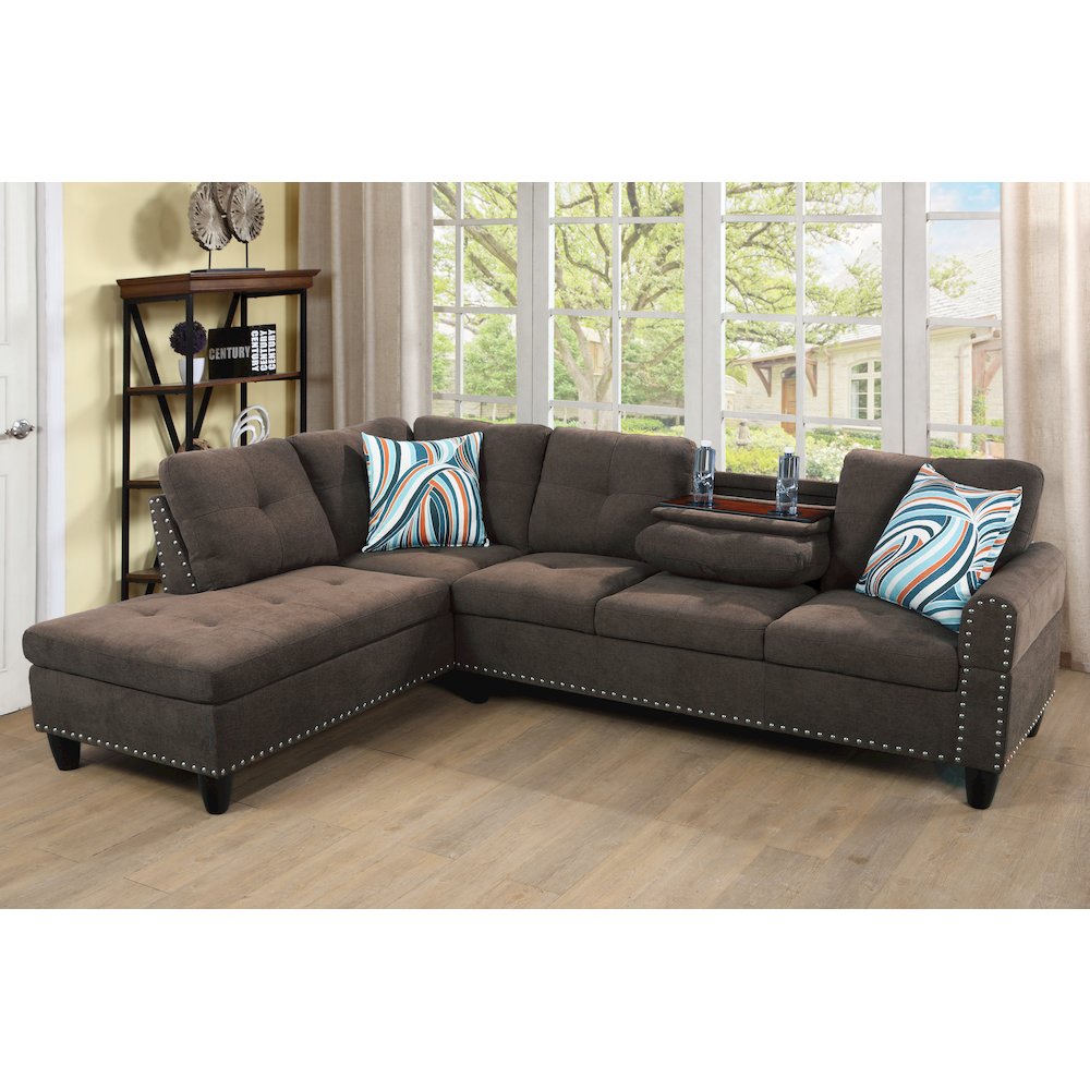 Sectional Sofa Set For Living Room In Left Facing Brown Gray Color. Picture 1