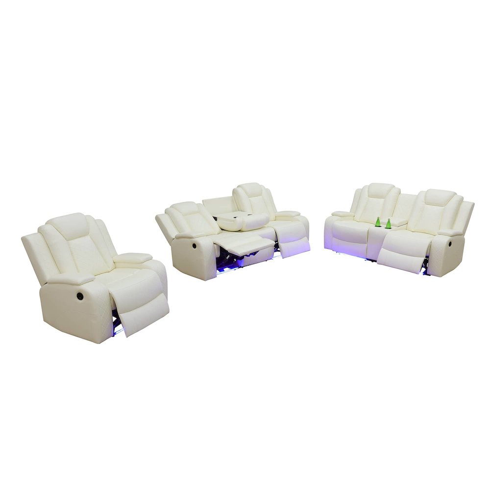 3 Pieces Faux Leather Power Recliner Sofa With Led, Cup Holder And Storage. Picture 1