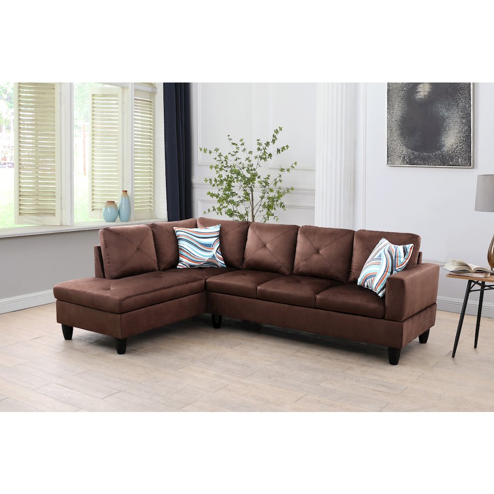 Sectional Sofa Set For Living Room In Left Facing Medium Brown Microfiber Color. Picture 2