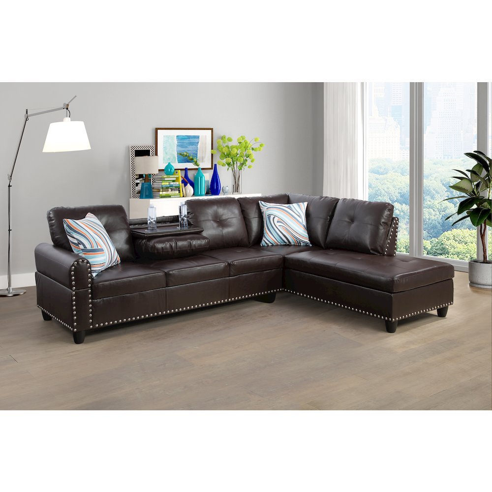 Sectional Sofa Set For Living Room In Right Facing Brown Color. Picture 1