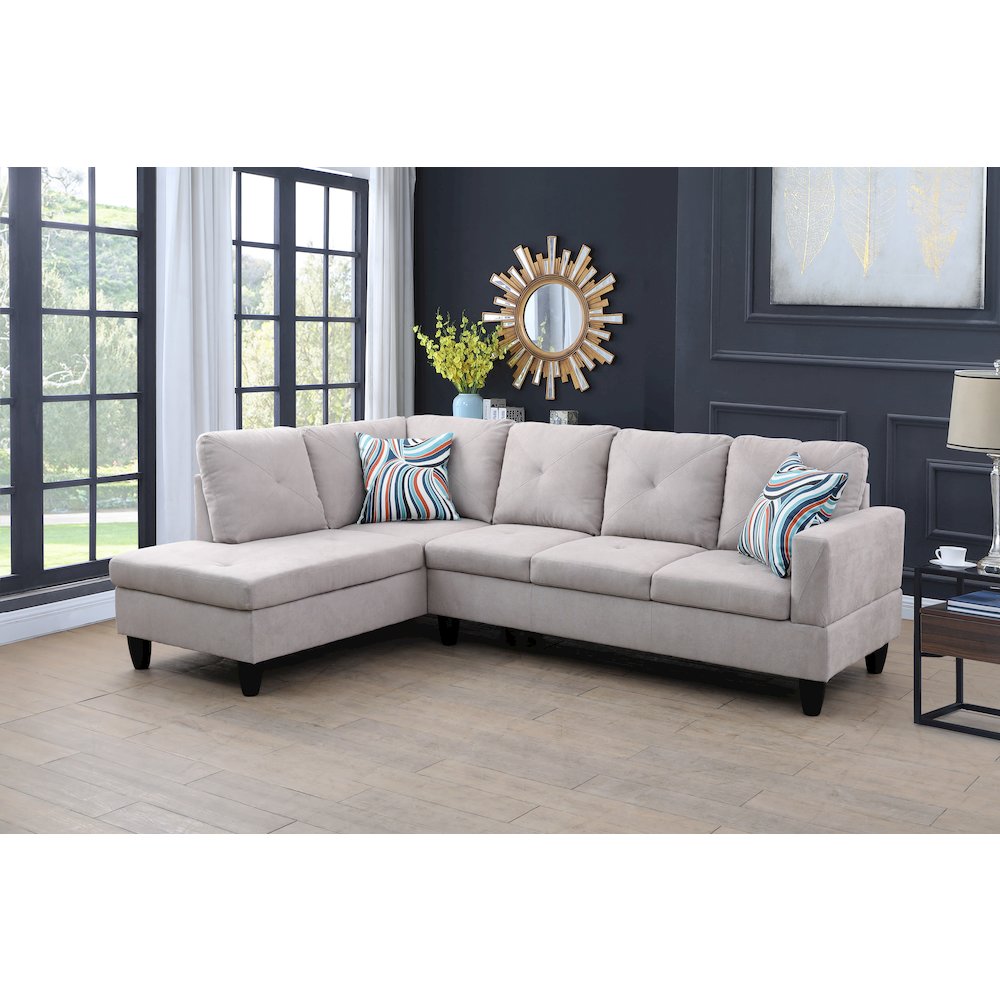 Sectional Sofa Set For Living Room In Left Facing Linen Gray White Color. Picture 2