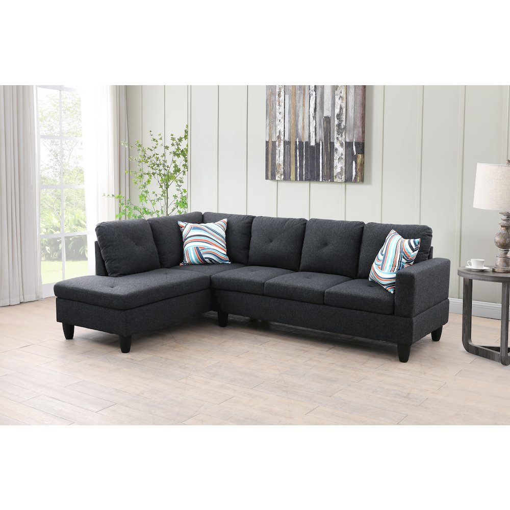 Sectional Sofa Set For Living Room In Left Facing Charcoal Gray Linen Color. Picture 2