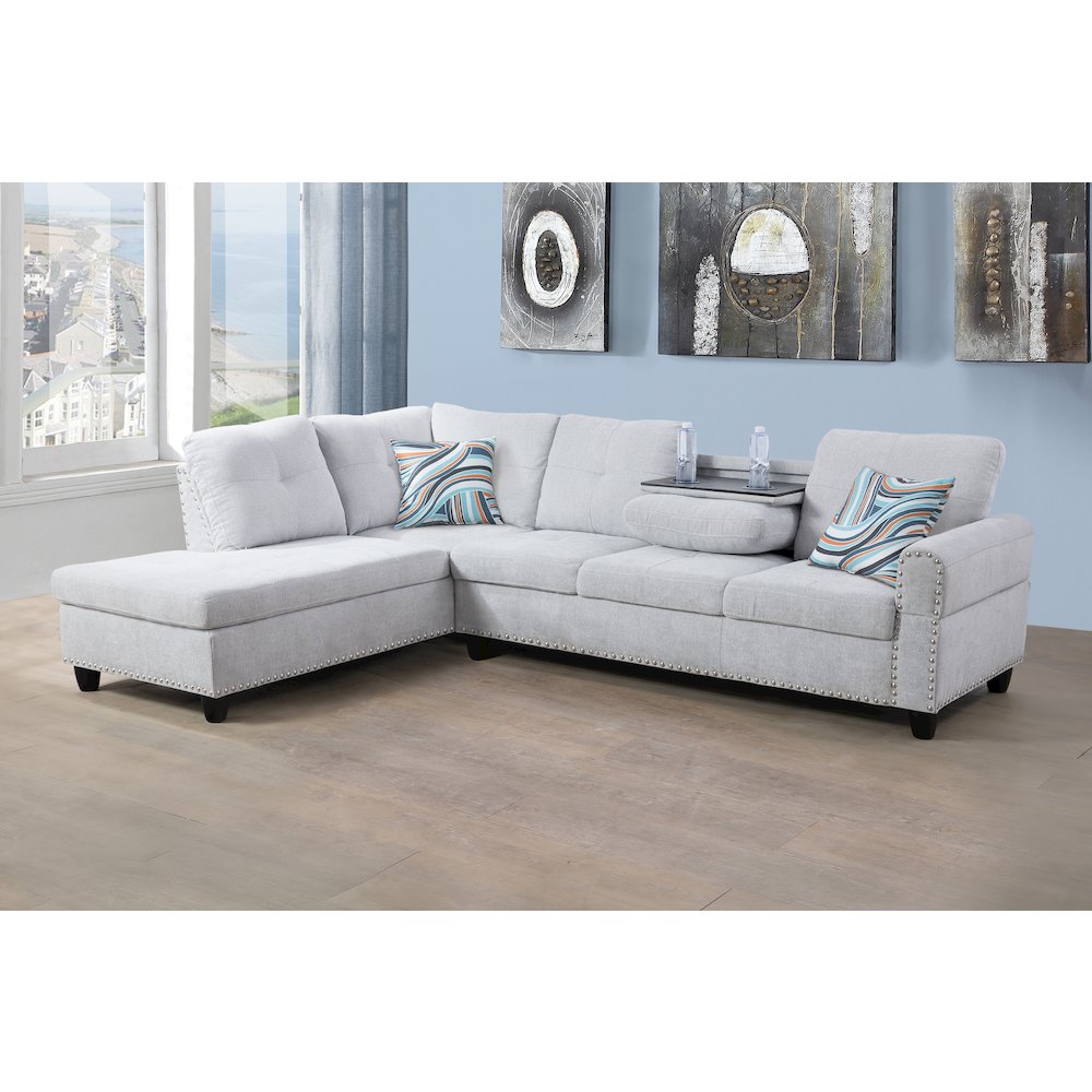 Sectional Sofa Set For Living Room In Left Facing Gray White Color. Picture 1